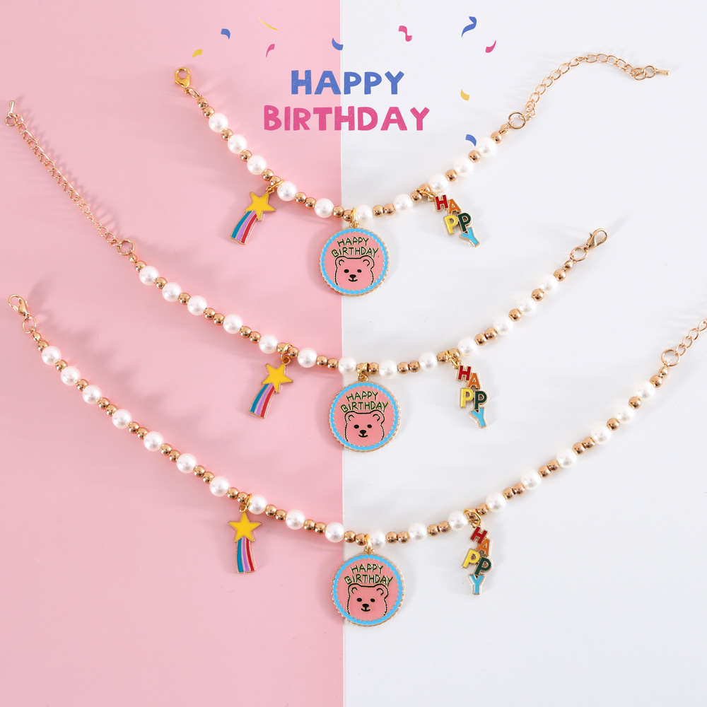 Cadeña de perlas de mascotas felina cumpleaños feliz colgante de meteoritos perros conejos hadas collar accesorios INS