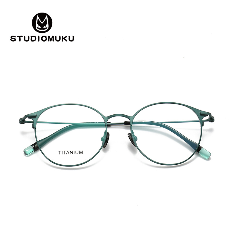 STUDIOMUKU gafas de madera cool simple pero no simple marco redondo no seleccione la cara marco de gafas de titanio puro
