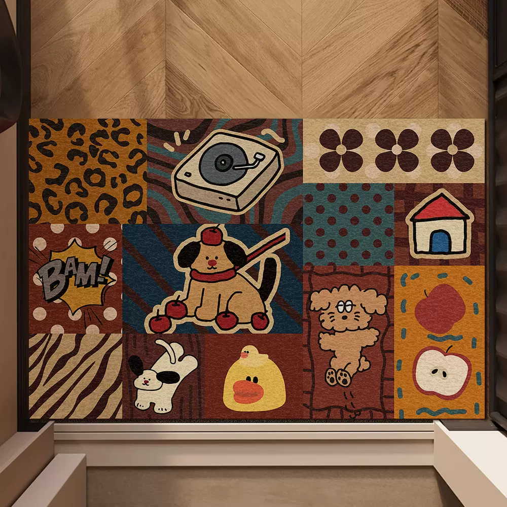 地垫入户门垫卡通中古风进门防滑耐脏可裁剪丝圈地垫家用门口脚垫