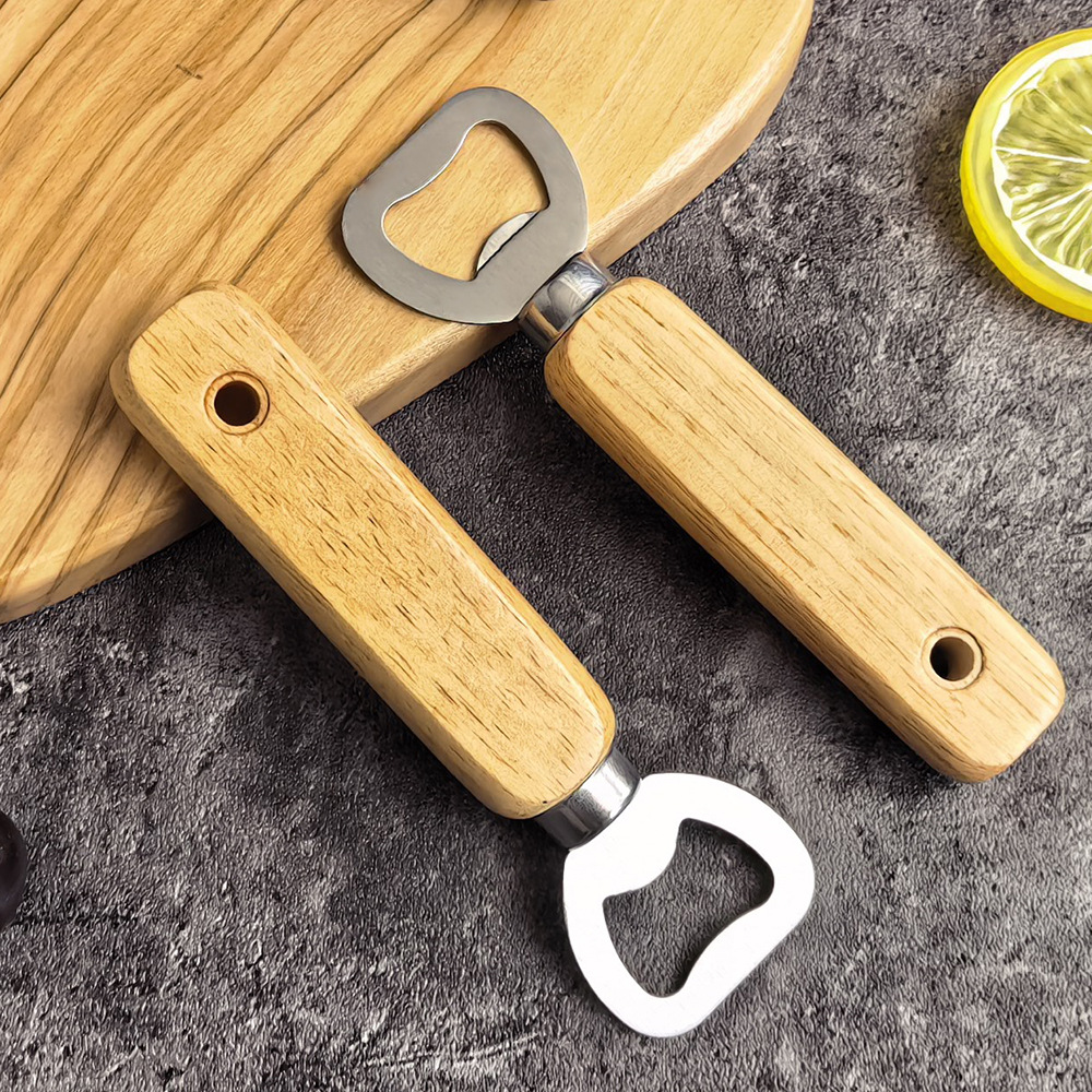 Acero inoxidable transfronterizo mango de madera cerveza abrebotellas casera abrebotellas portátil de madera maciza herramientas de cocina creativas