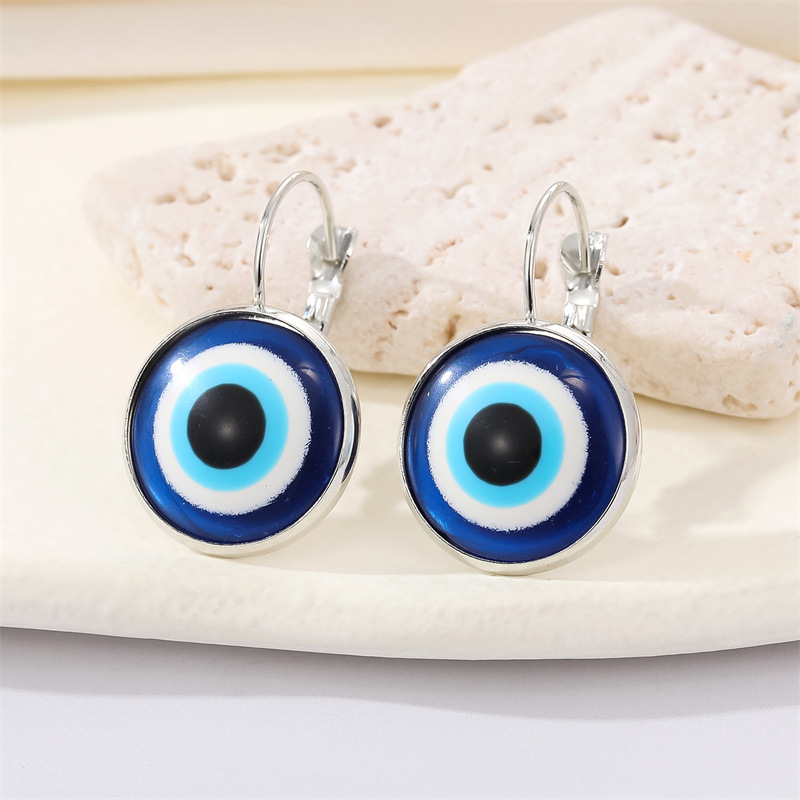 Pendientes De Ojo De Diablo Con Bordes De Metal De Bronce De Ojo Azul Con Purpurina Retro display picture 2