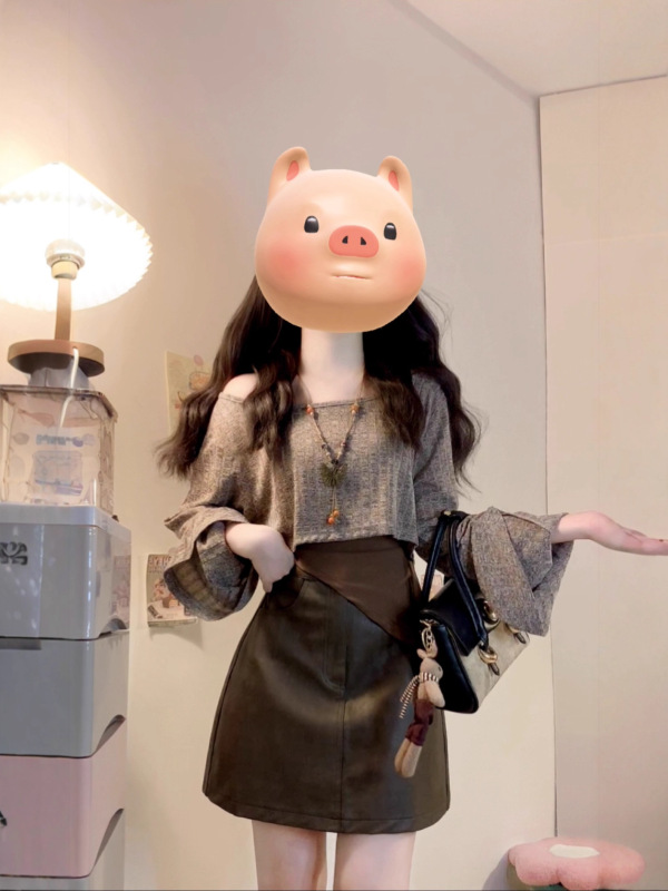 大码复古吊带背心+遮肉罩衫套装女秋季胖mm显瘦高腰半身裙三件套|undefined