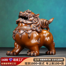 紫铜朝天狮香炉家居办公室瑞兽香炉狮子薰炉摆件桌面香道铜工艺品