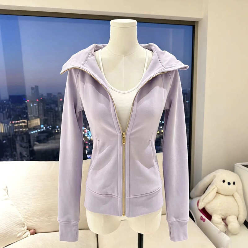 Qingdao Jimo 2026 Spring, Autumn, and Winter Yoga Style Slim Fit Waist-Cinching Hooded Sweatshirt for Women, Slimming and Versatile Zip-Up Top