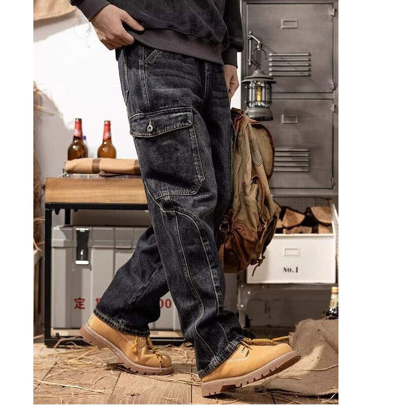 Cross-Border Summer Trend Ins Workwear Jeans Men's Sand-Washed Cat Whiskers American High Street Loose Straight Casual Style Cross-Border Summer Trend Ins Workwear Jeans Men's Sand-Washed Cat Whiskers American High Street Loose Straight Casual Style