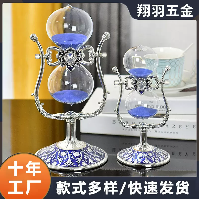 创意欧式U型沙漏计时器摆件高级感流沙玻璃时间金属沙漏小礼品