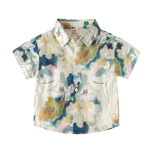 Men's Toddler Doodle Short Sleeve Shirt Summer New Children's Clothing Boy Baby Printed Shirt Children's Flower Shirt Children's Clothing Wholesale