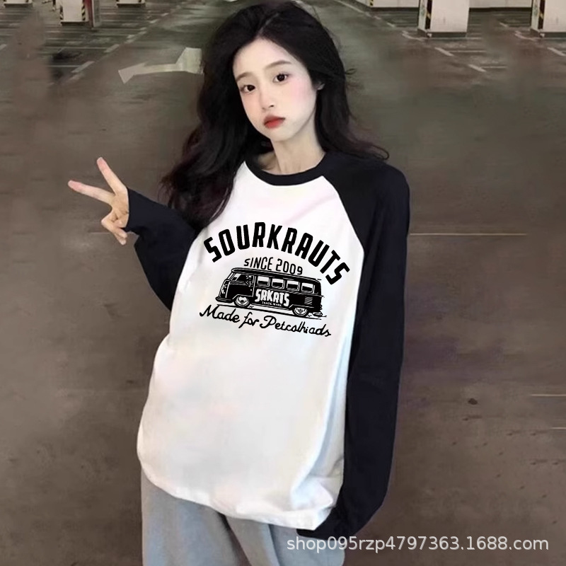 Early Spring Thin Color-Blocked Black and White Long-Sleeve Top for Women 2026 New Design Niche Raglan Sleeve T-Shirt Early Spring Thin Color-Blocked Black and White Long-Sleeve Top for Women 2026 New Design Niche Raglan Sleeve T-Shirt