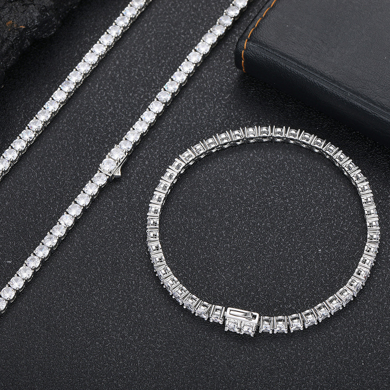 European and American Hip-Hop Style Diamond-Studded Tennis Chain Zircon Bracelet for Women, High-End Trendy Versatile Accessory, Cross-Border Jewelry Customization