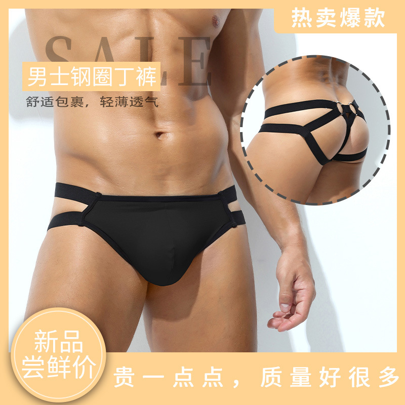 Men's Underwear Sexy Side Double Belt Thong Low Waist Cotton U Convex Breathable Double Thong t Pants High Cut Cut Out