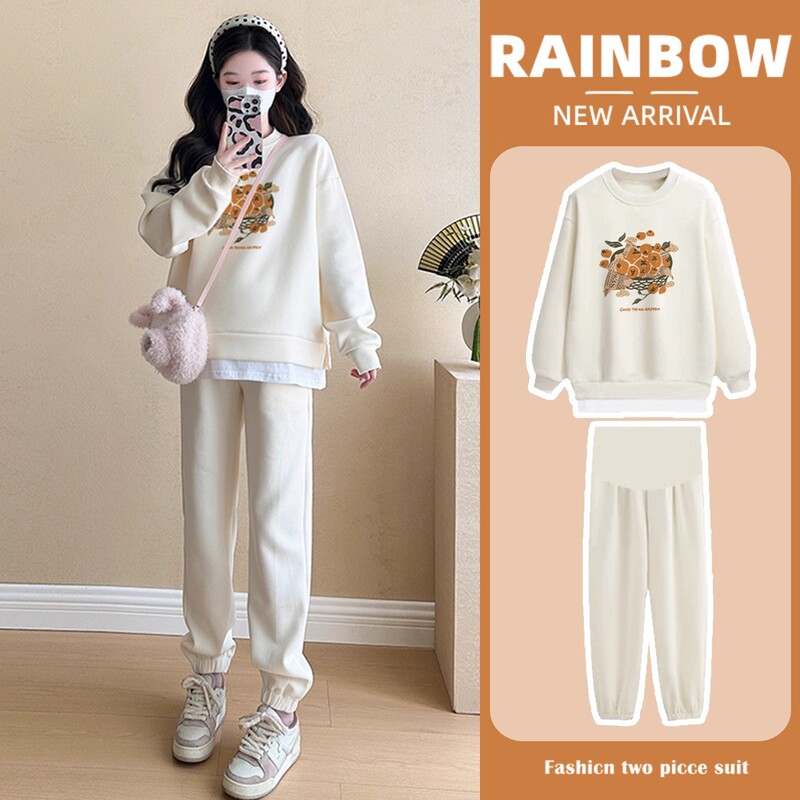 Maternity Wear Autumn Suit 2025 New Fashion Casual Fake Two-Piece Sweatshirt Two-Piece Set Spring and Autumn Pregnancy French Wear
