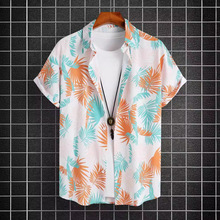 亚马逊外贸跨境衬衫 休闲翻领印花薄款夏威夷花衬衫男士衬衣