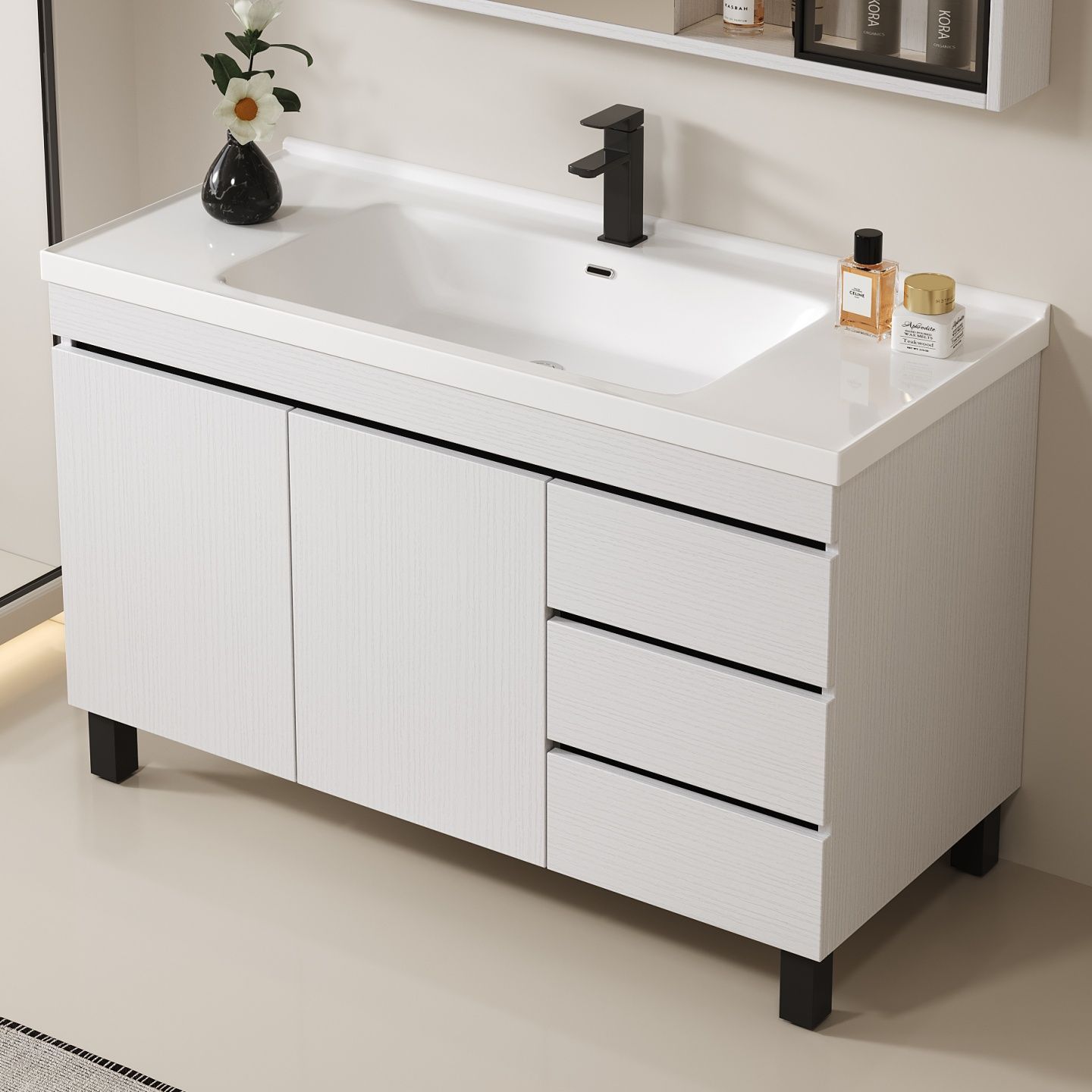 Solid Wood Bathroom Cabinet Ceramic Integrated Bathroom Wash Basin Combination Floor-Standing Wash Basin Wash Basin Home