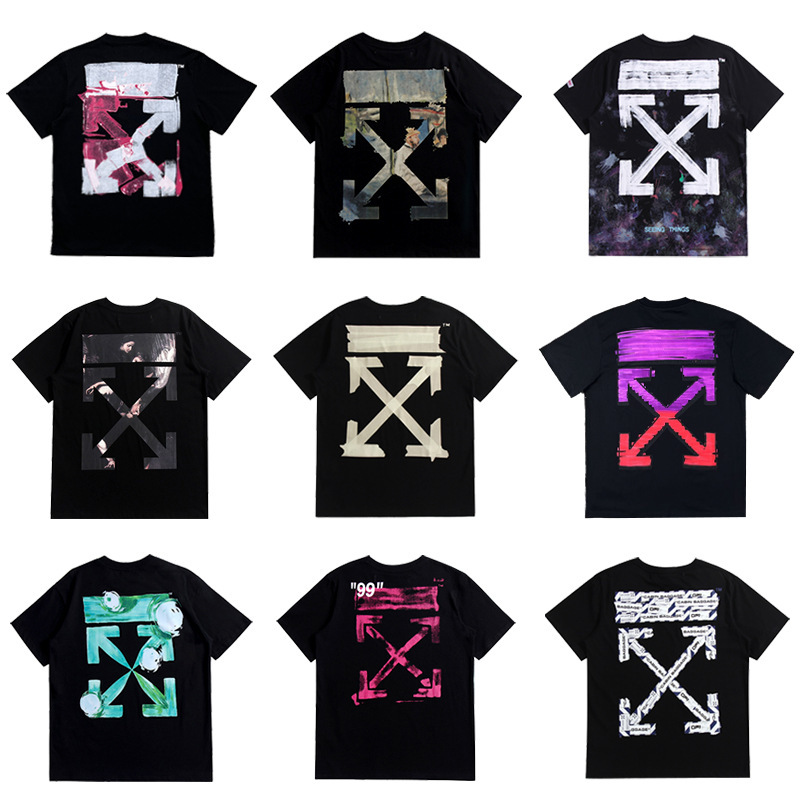 OFF Bronzing Tape Printed WARLIKE Men's plus size Short-sleeved OW Loose Crewneck Women's T-shirt Couple WHITE Same Style