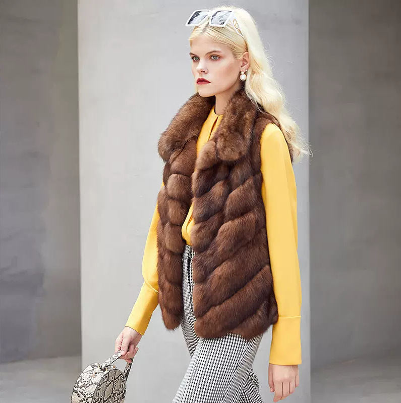 Canadian Sable Mink Fur Vest Twill Stand Collar Vest Short Jacket Baby's Breath Original Color Ready Stock New Style