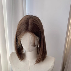 かつらの女性の額のレースの亜麻の茶色のナイフは短髪の女性団を切って自然な万能のファッションの全体のトップのカバー式を切ります。