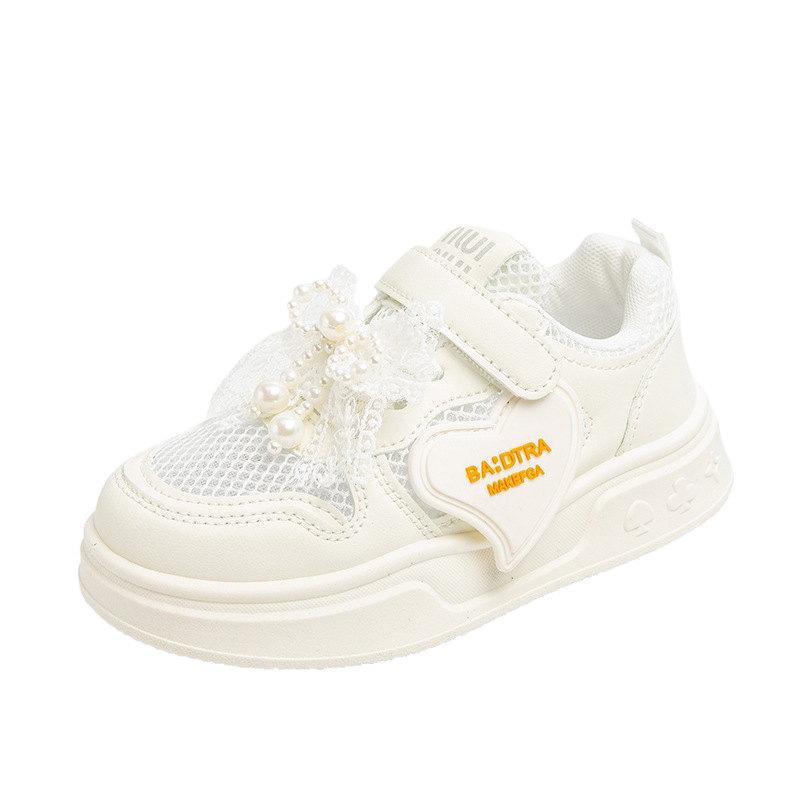 Zapatos blancos de niñas 2025 primavera y otoño nuevos zapatos deportivos infantiles de niñas zapatos de suela suave de malla transpirables zapatos casuales