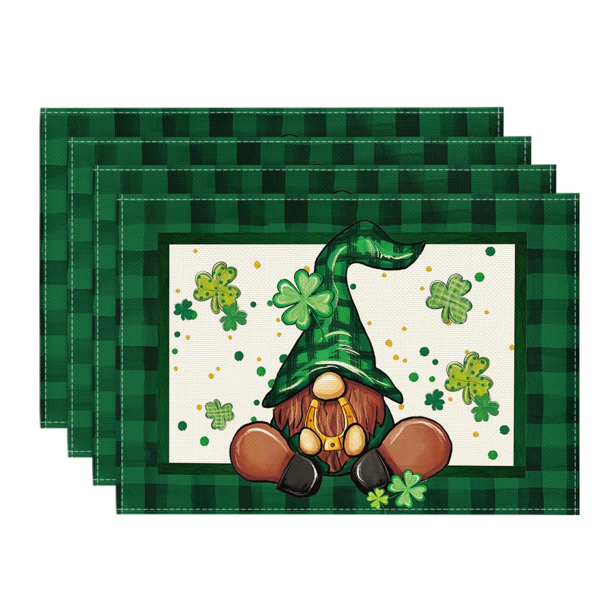 Día de San Patricio mantel corredor de mesa tela lavable impresión estera de mesa de trébol de cuatro hojas montaña antideslizante aislamiento térmico