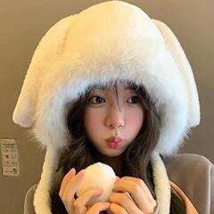 毛茸茸帽子女冬季可爱毛绒款兔耳朵大头围加厚保暖针织显脸小百搭