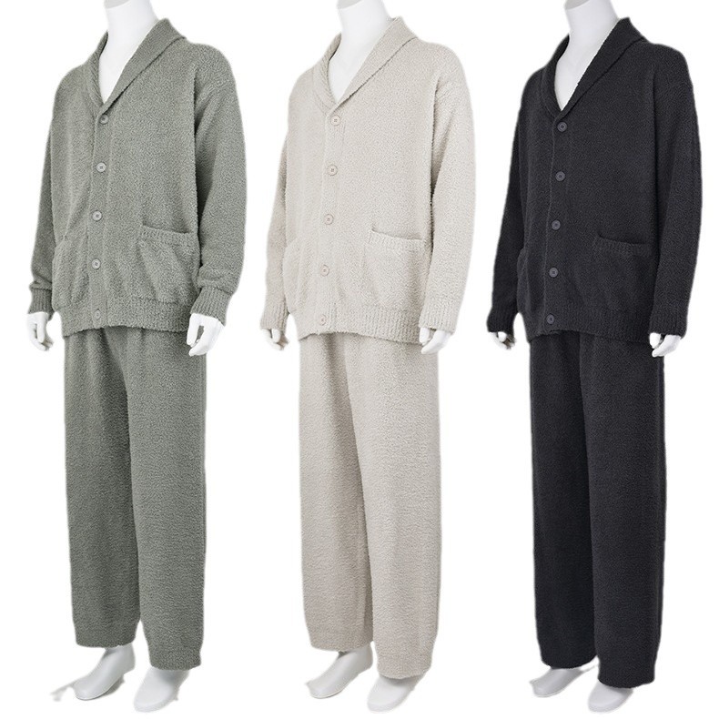 인쇄되지 않은 열 양모 원사 가정 의류 남성 반 벨벳 깃털 원사 가디건 가을, 겨울 잠옷 따뜻한 잠옷