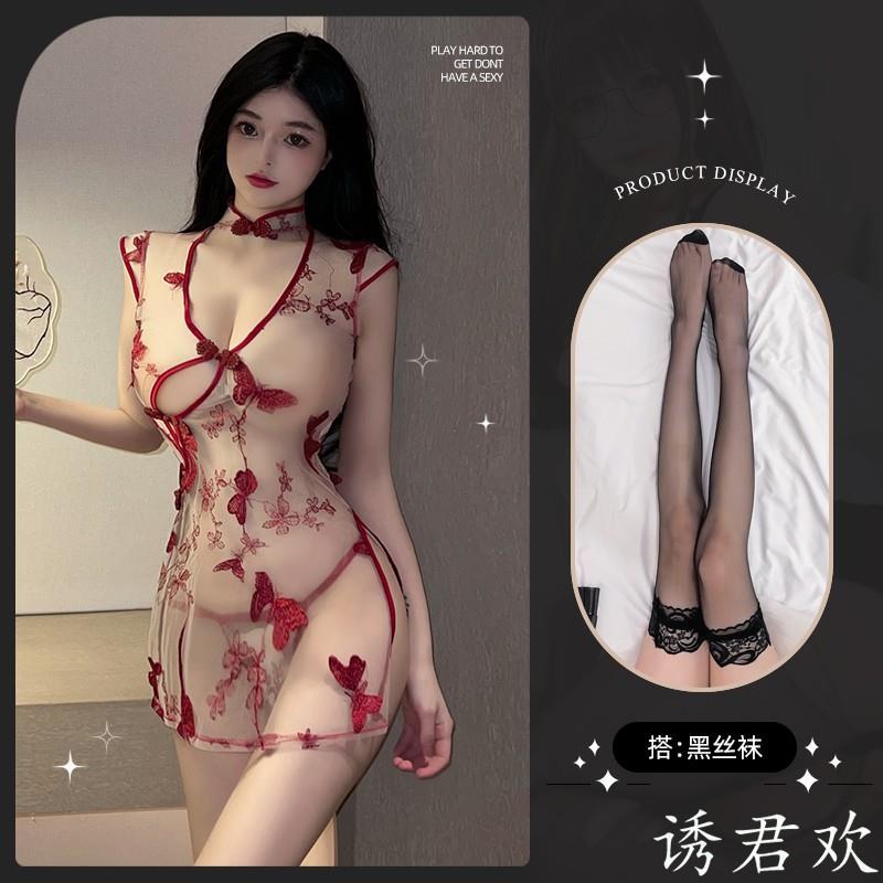 레드 청삼 T-팬츠 블랙 레이스 양말