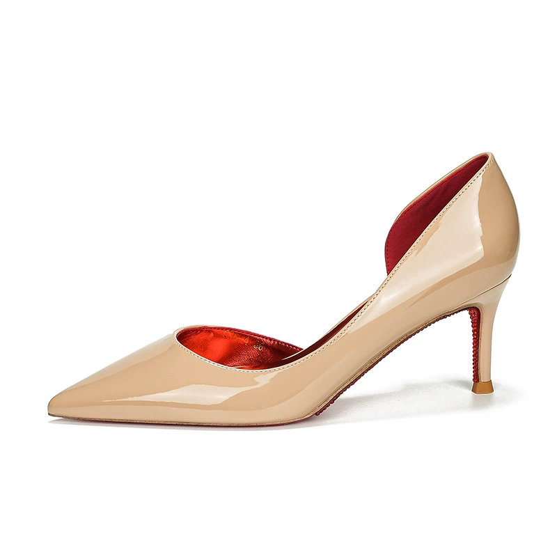 High-heeled Pointed-Toe Pumps, Nude/Black, Low-Cut Design, 6/8/10 cm Heels