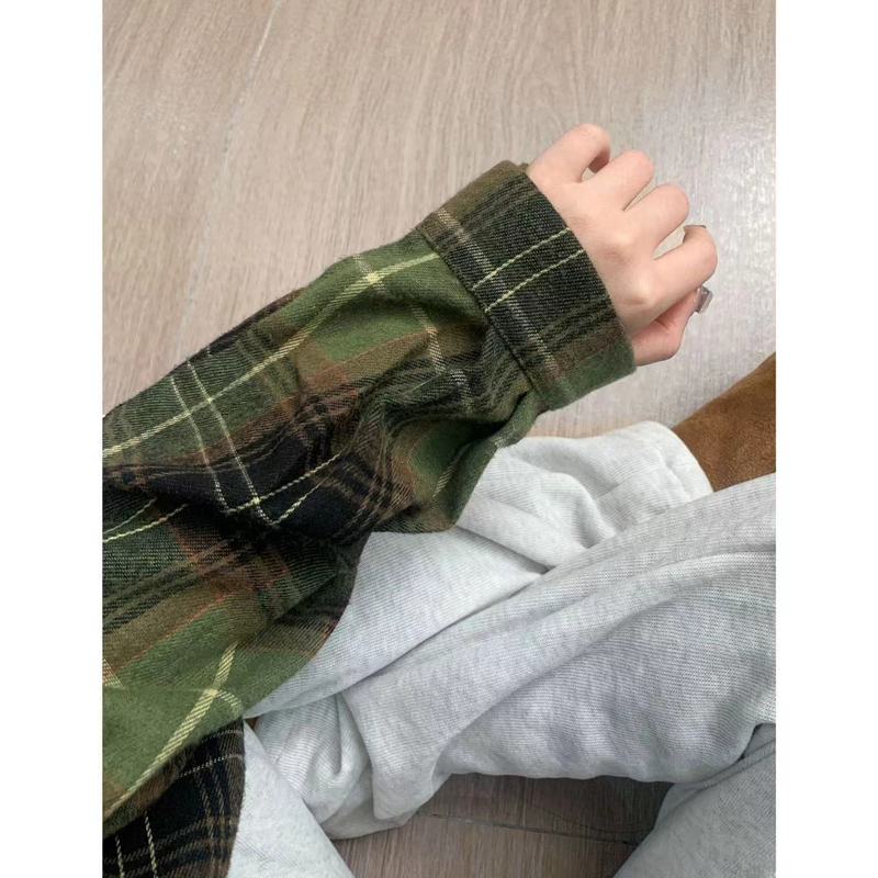 森系橘色格纹衬衫女叠穿年轻ins宽松遮肉显瘦长袖衬衣外搭开衫潮|undefined