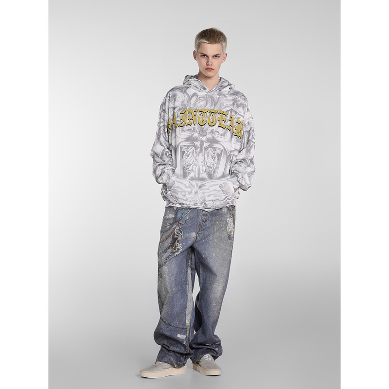 Cross-Border Trendy Fashion Hot-Selling New Saint Michael Hip-Hop Digital 3D Printed High Street Loose Hooded Sweatshirt Cross-Border Trendy Fashion Hot-Selling New Saint Michael Hip-Hop Digital 3D Printed High Street Loose Hooded Sweatshirt