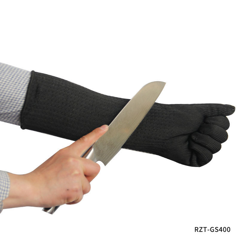 玻璃厂用防割手套黑色长款包钢丝防切割防砍防刺护腕护臂手套40cm