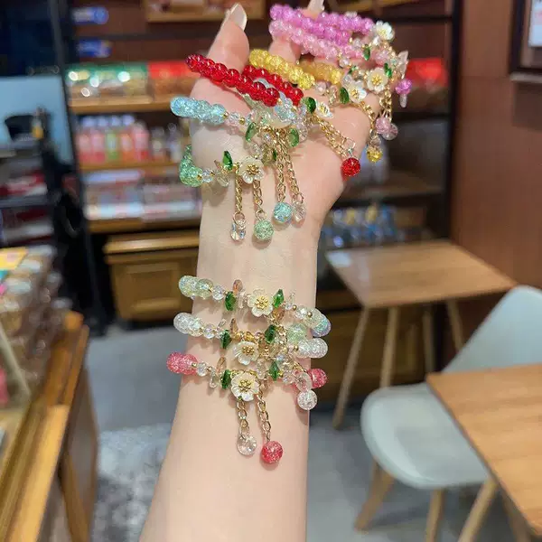 New Super Fairy Bracelet Camellia Crystal Beaded Bracelet Popular Colorfulful Small Zouju Student Version Ins Hand Jewelry