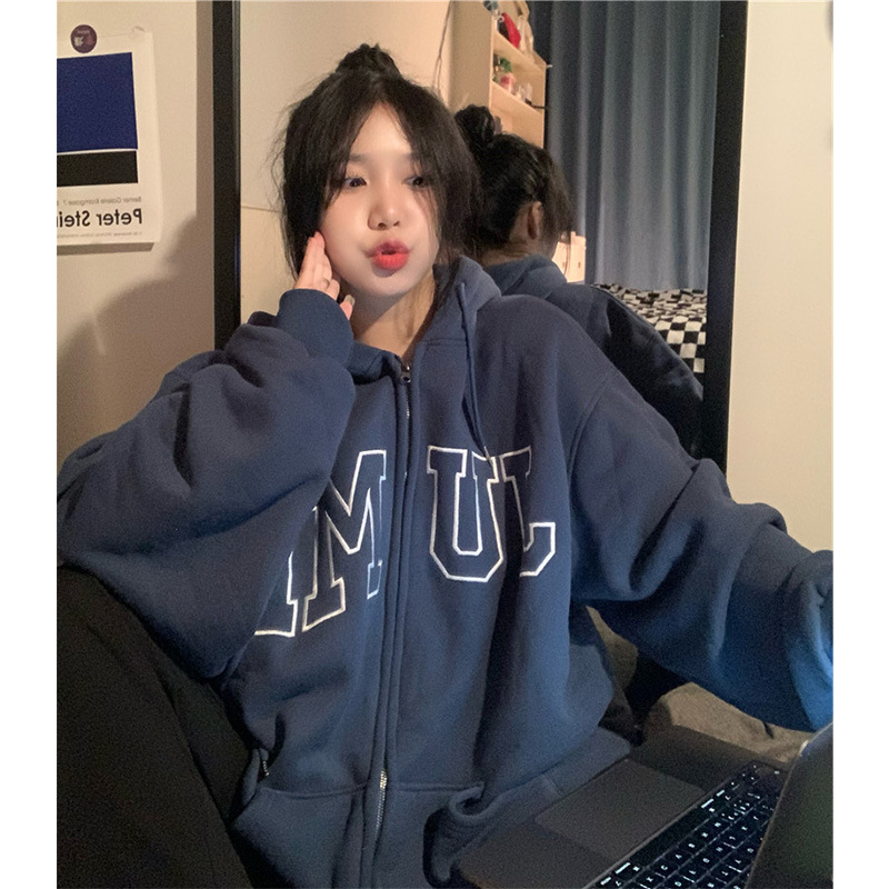 美式高街oversize开衫卫衣男春秋薄款宽松情侣秋冬连帽慵懒风外套