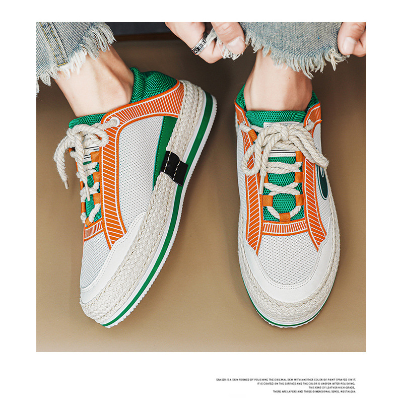 Scarpe da uomo autunnali Nuove scarpe sportive in mesh Un pedale Scarpe da marea intrecciate in paglia a doppio scopo con fondo spesso Scarpe casual da studente traspiranti da uomo_voghion.com