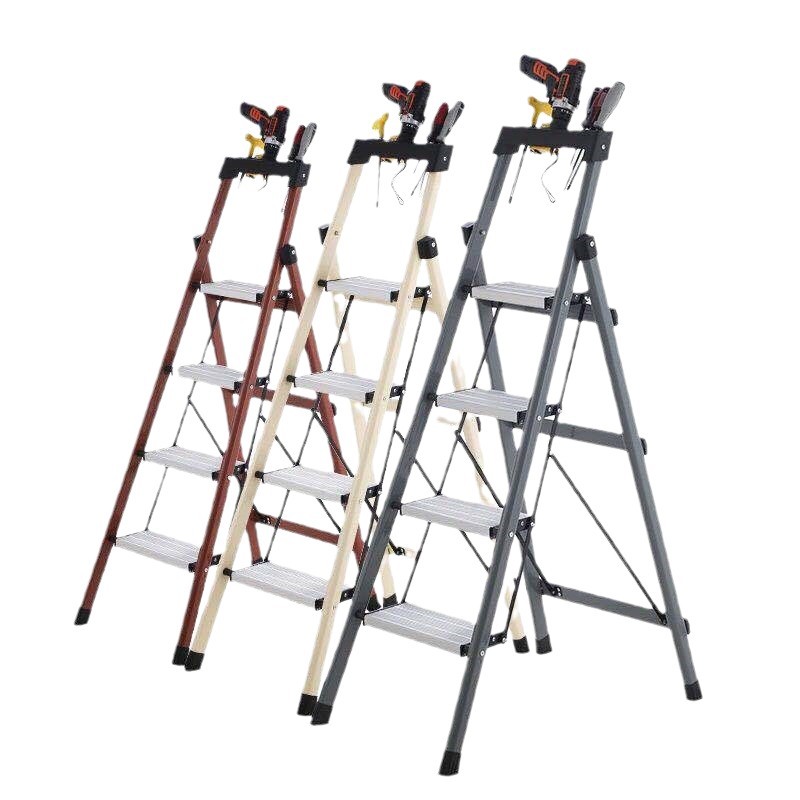 Escalera en espiga móvil multifuncional Escalera telescópica Escalera de cuatro pasos Escalera interior Escalera plegable doméstica Acero grueso
