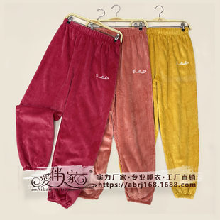 Coral velvet demi-season keep warm flannel trousers for leisure, for beloved, increased thickness