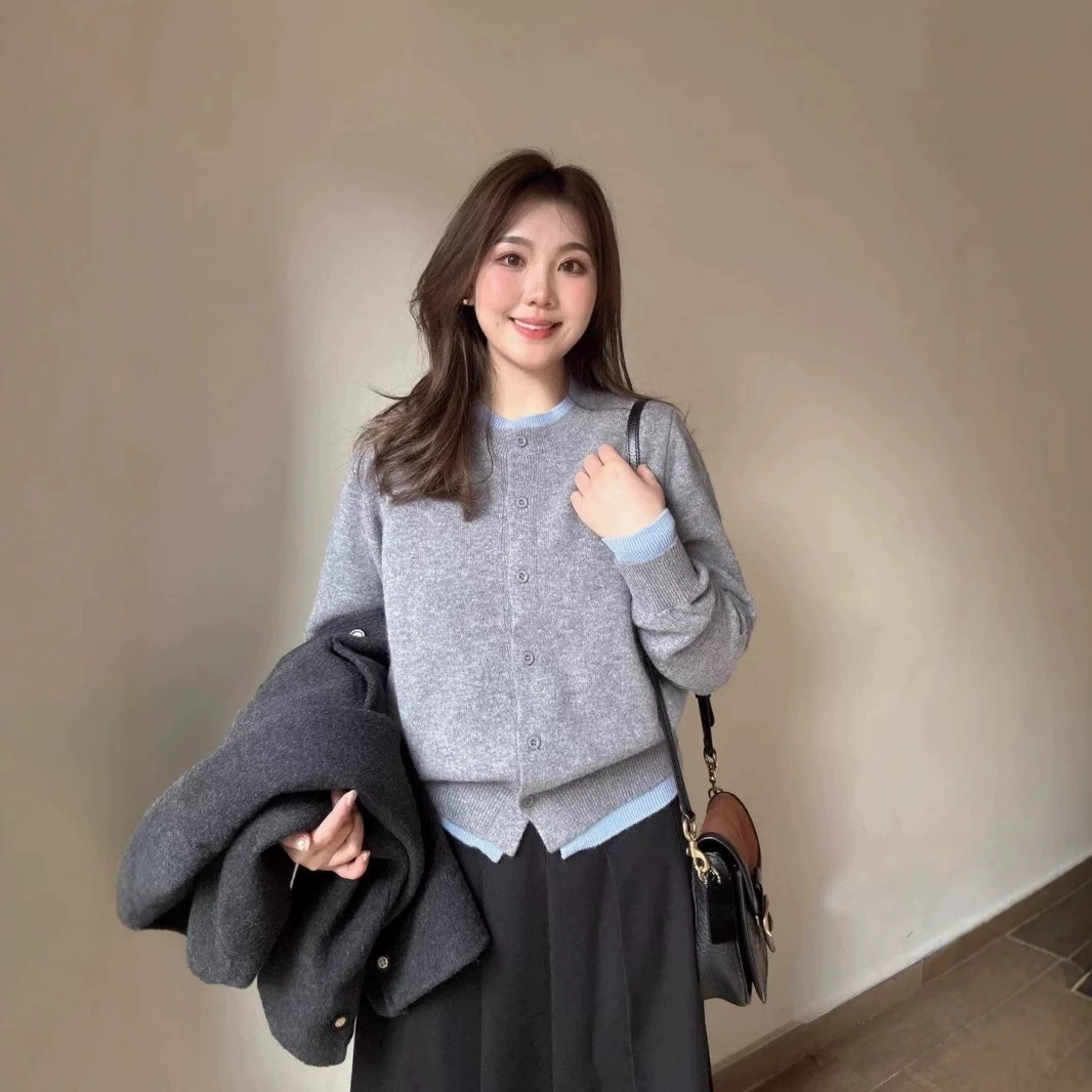 Женский кардиган-свитер из мягкого искусственного меха, серый, больших размеров, в корейском стиле, осень 2025, вязаный жакет-топ