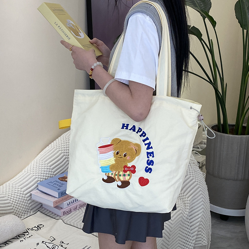 귀여운 수건 자수 조임끈 숄더 HAPPY Bear (m)