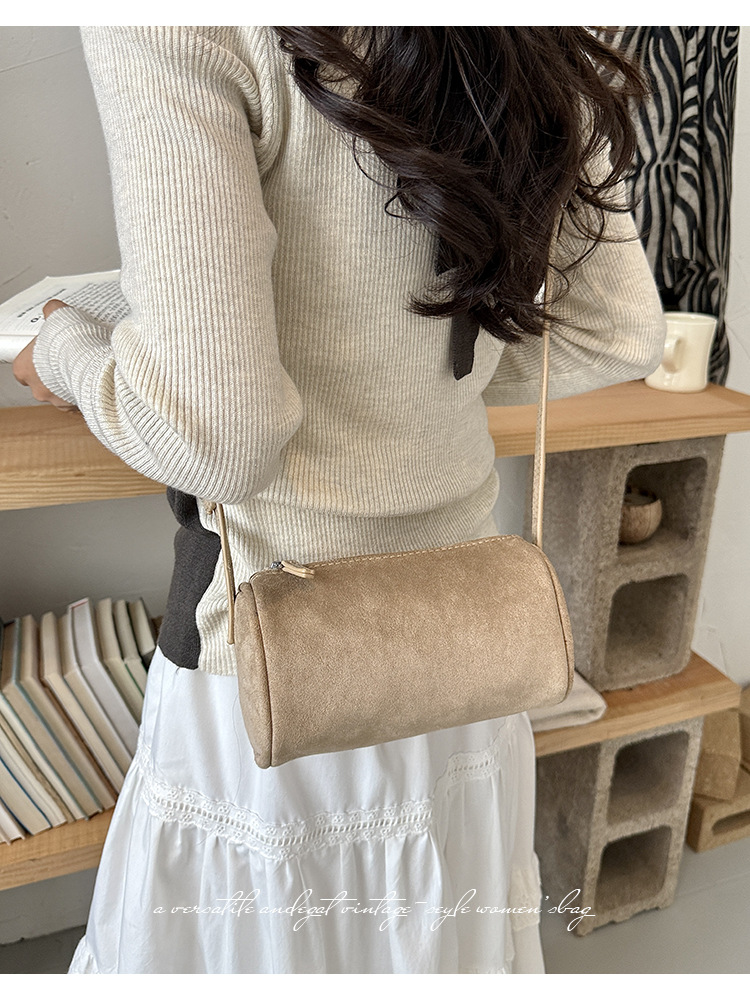 Suede Effect Barrel Zip Compact Crossbody Bag 26