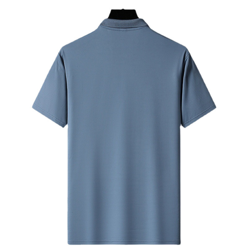 Camiseta polo de hombre de manga corta con solapa de secado rápido, camiseta elástica de hielo ligera, negocios casuales, verano, nueva camiseta de mediana edad con media manga.