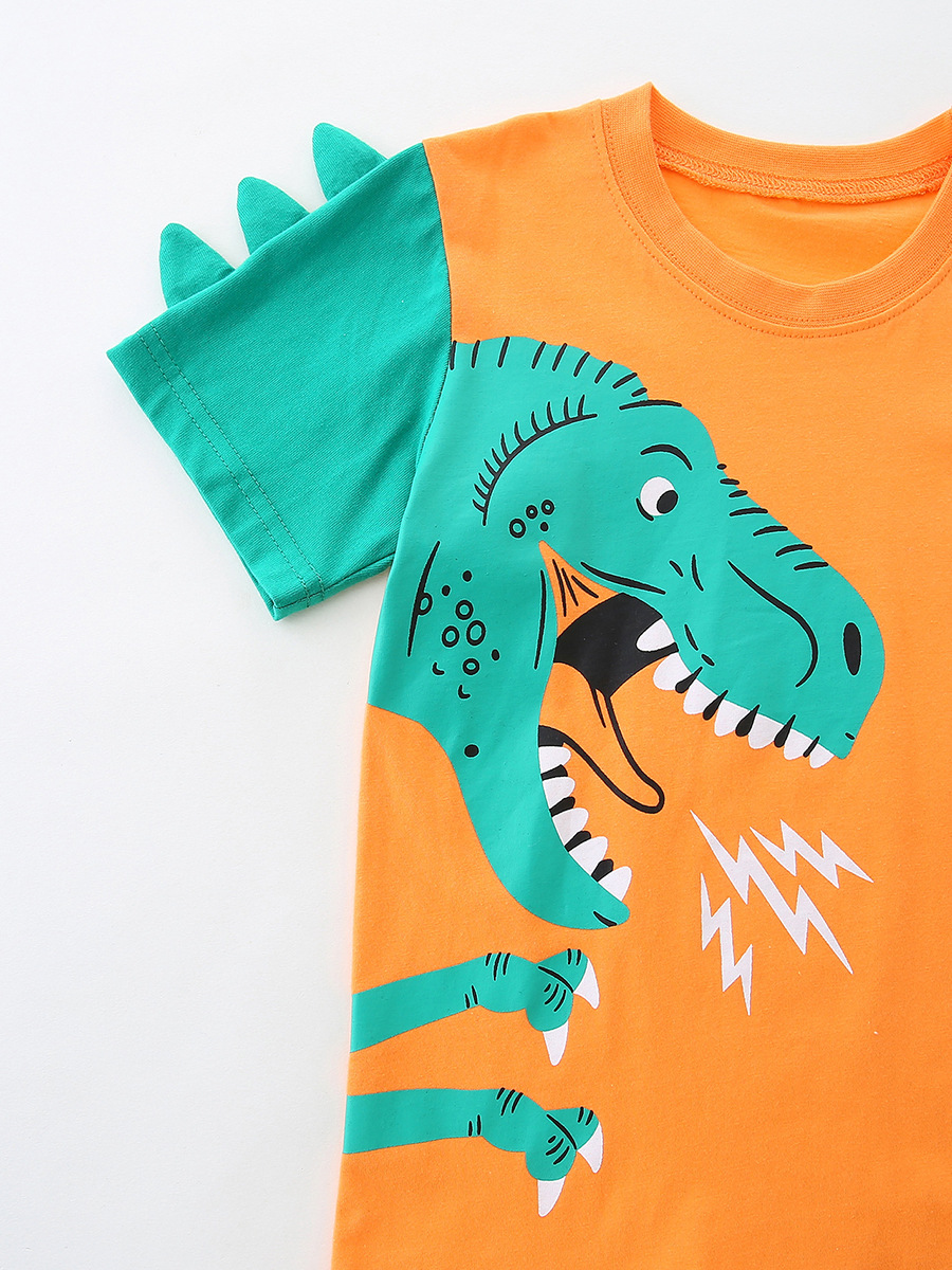 Nuevos productos de verano Traje para niños Traje de pantalones cortos para niños de estilo europeo y americano Traje de 2 piezas con estampado de dinosaurios de dibujos animados