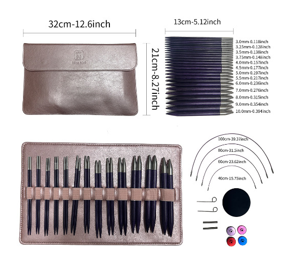 El conjunto de aguja de anillo desmontable cambia la cuerda colorida varilla de tejido aguja alargada pu herramienta de tejido carbonizada aguja de bambú anillo
