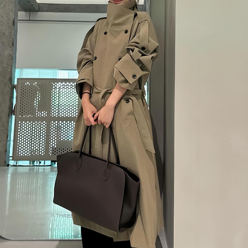 Khaki mid-length trench coat for women, 2026 spring and autumn new style, extremely stylish British style coat for petite women Khaki mid-length trench coat for women, 2026 spring and autumn new style, extremely stylish British style coat for petite women