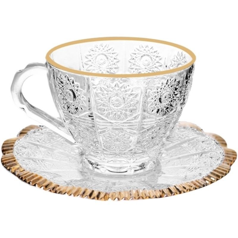 Estilo nórdico girasol vidrio en línea celebridad taza de café vintage en relieve taza platillo taza de té taza de desayuno al por mayor