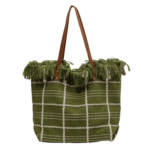 Woolen Handbag  Summer New Style Tassel Solid Color Simple Shoulder Bag Large Capacity Commuting Fashion Handbag
