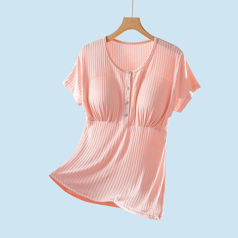 授乳上着半袖妊婦パジャマ単品ホームウェア産後授乳tシャツ春夏薄手純綿半袖|undefined