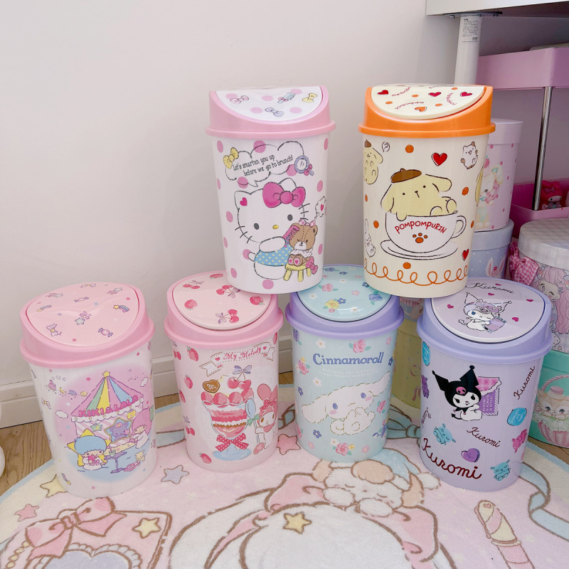 Cartoon Cute melody Trash Can with Lid Plastic Household Living Room Bedroom Bathroom Trash Basket Large Trash Basket Cartoon Cute melody Trash Can with Lid Plastic Household Living Room Bedroom Bathroom Trash Basket Large Trash Basket