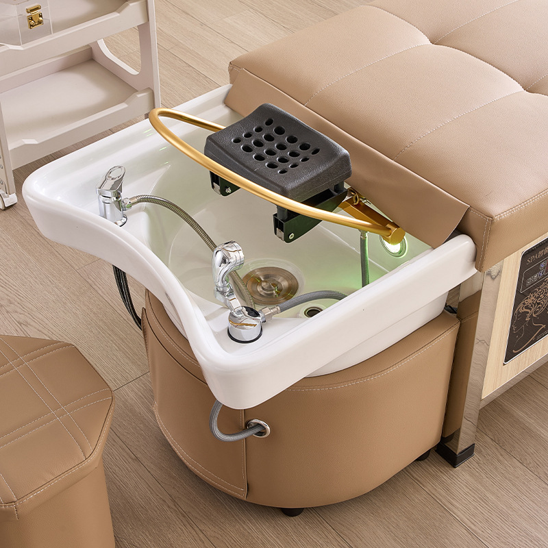 Masaje cama de lavado de cabello de tipo tailandés terapia de cabello de acero inoxidable temperatura constante circulación de agua salón de belleza fumigación lavado de la cara para oídos