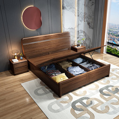 新中式烏金木實木床雙人1.8米主臥現代簡約1.5米高箱儲物大床