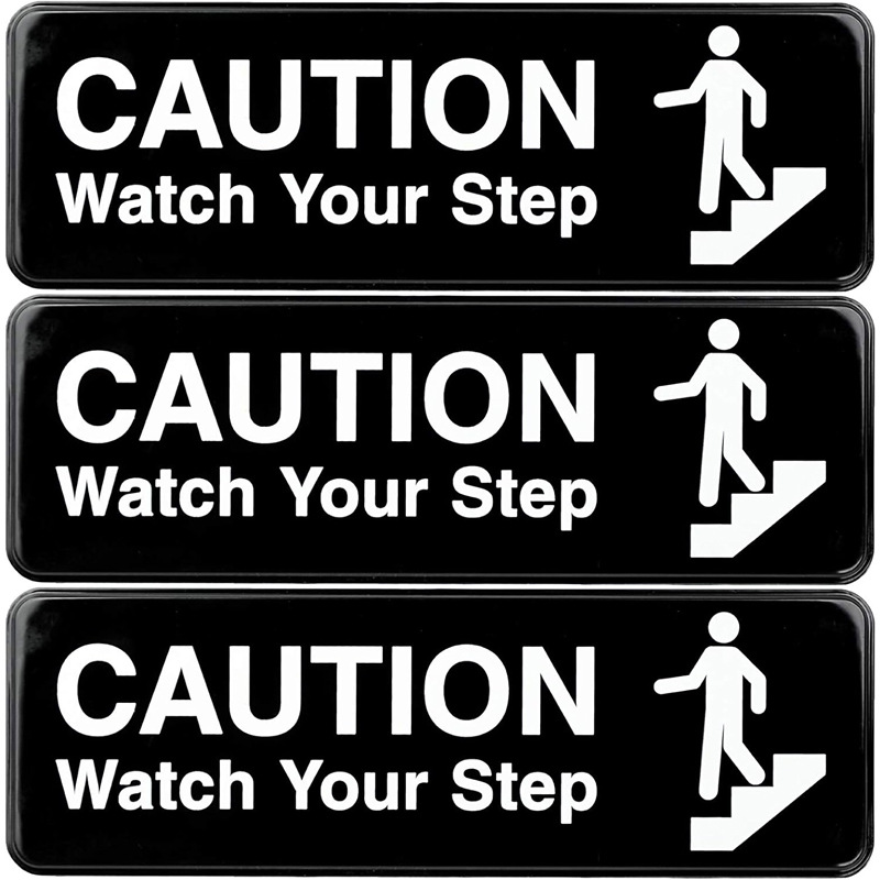 跨境厂家直供注意脚下标志9×3亚克力自粘门墙餐厅办公室内外标识