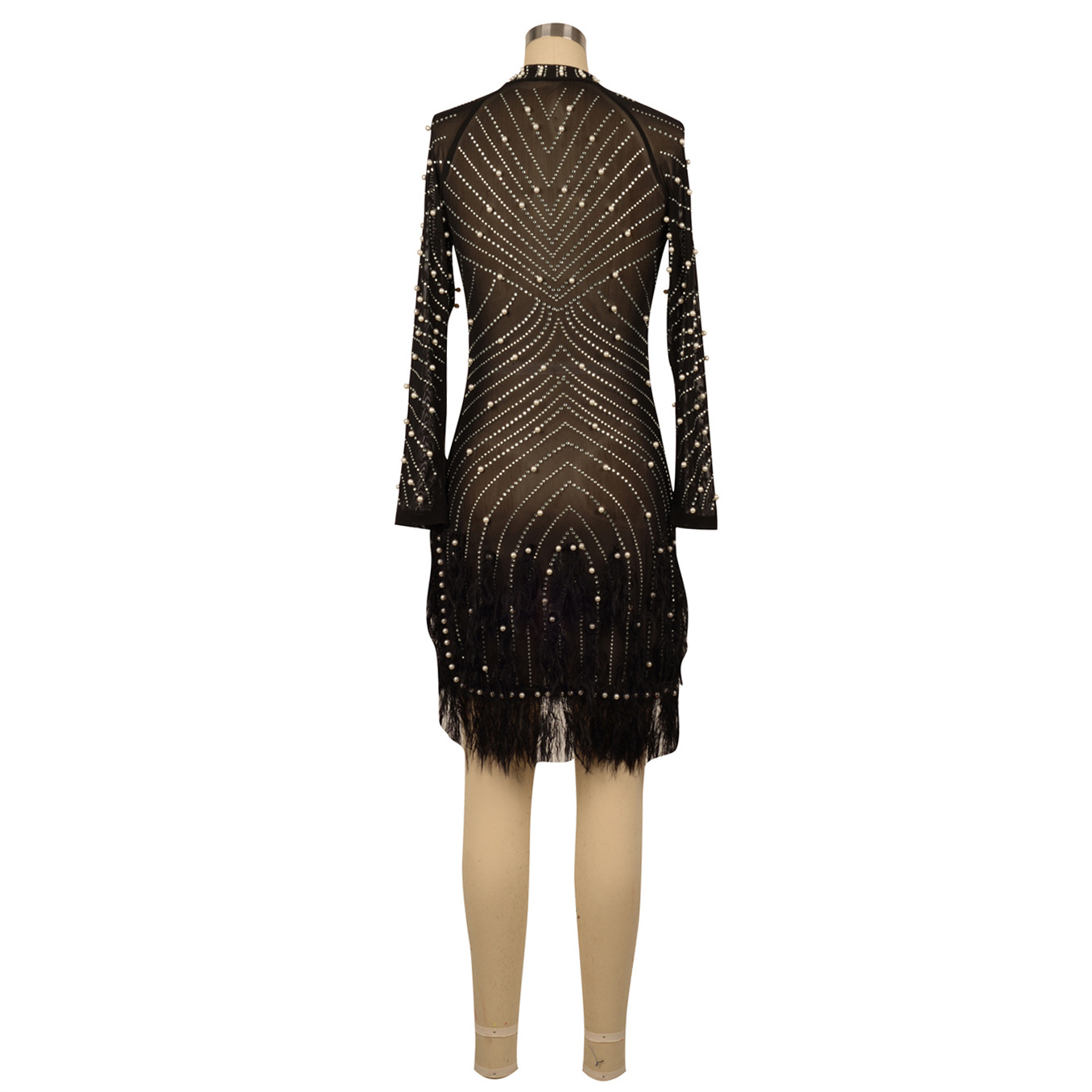 Damenbekleidung Damen Hot Diamond Dress Sexy Hollow Tight Dress Mesh Fur Rock_voghion.com