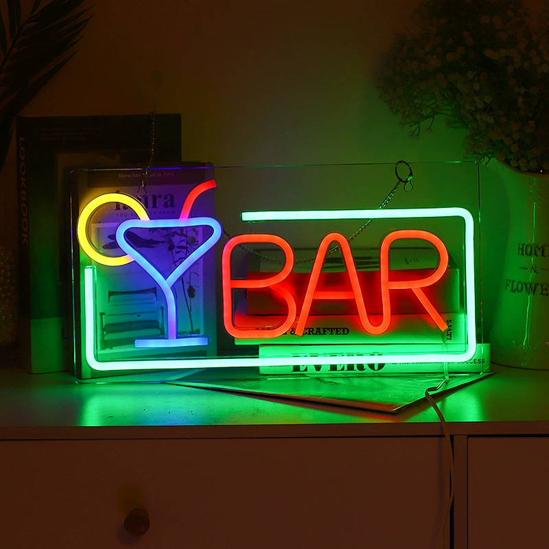 LED neon sign acrylic back panel, USB 5V‑1A with switch, decorative wall night light (various designs)